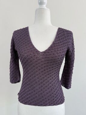 Beaded top, open weave sweater